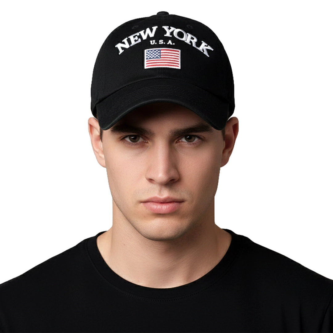 NYFASHION101 New York USA Flag Embroidered Adjustable Low Profile Cap