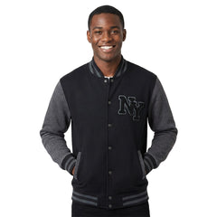 NY Chenille Appliqué Bomber Jacket – Black & Charcoal