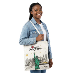 Long Handle Liberty Skyline "NEW YORK" Canvas New York Totebag | New York Handbag | NYC Gifts (2 Colors)