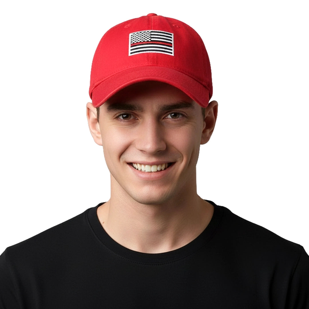 Thin Red Line Embroidered USA Flag Soft Fit Washed Cotton Baseball Cap