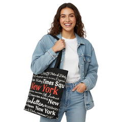 New York City Tote Bag Black Canvas 100% Cotton Red NYC Fashion Tote 14 inches