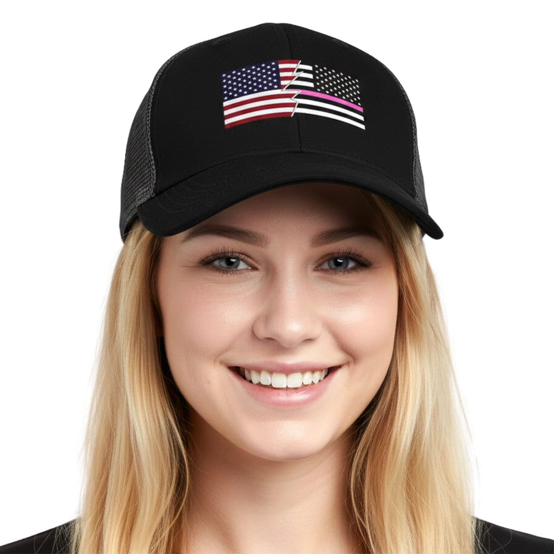 Ripped Style American and United States Thin Pink Line Flag Baseball Cap for Men Women