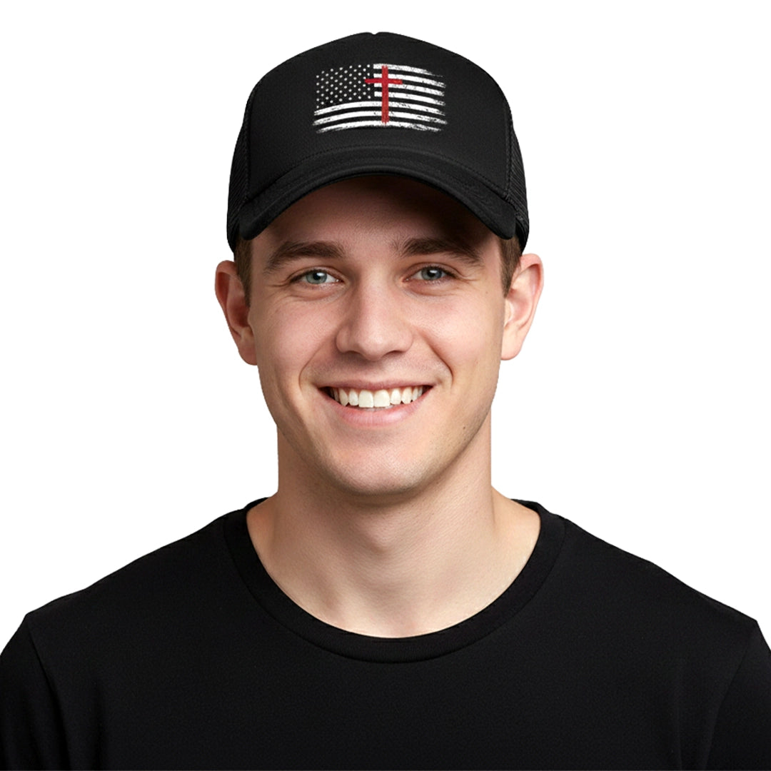American Flag Cross Baseball Cap for Men Women Trucker Hats Mesh Back Cap Adjustable Breathable Hat Baseball Cap Dad Hats