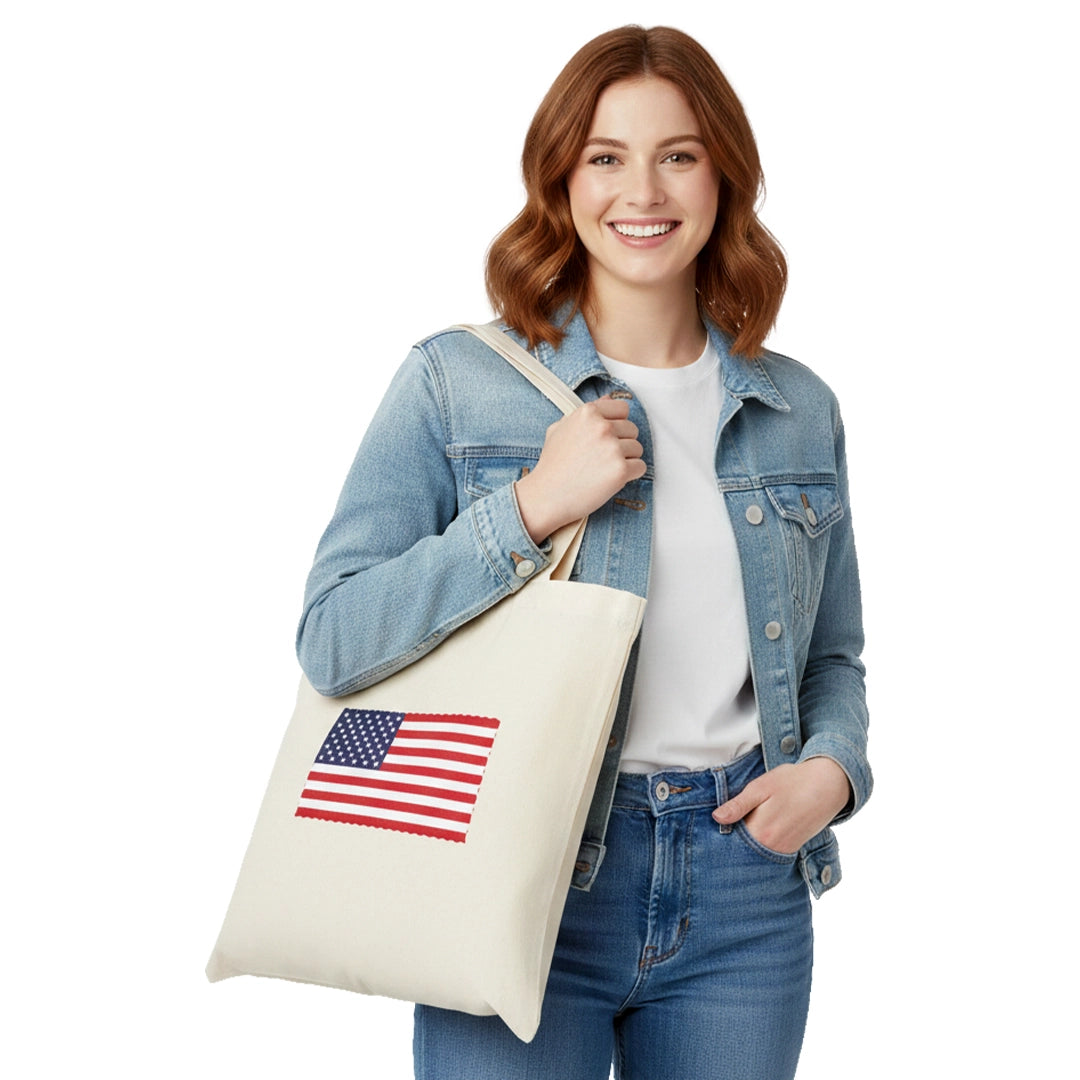 CafePress American Flag Tote Bag Natural Canvas Tote Bag, Reusable Shopping Bag