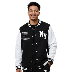 Manfinity Homme Men Plus Size Slogan Graphic Two Tone Varsity Baseball Jacket, Character, Long Sleeve, Going Out, Street Wear, New York, Color Block, For Fall