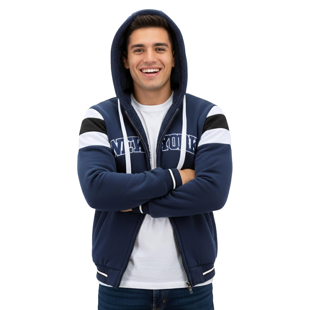 Men's New York Sporty Sherpa Fleece Lined Athletic NYC Zip Up Hoodie Jacket