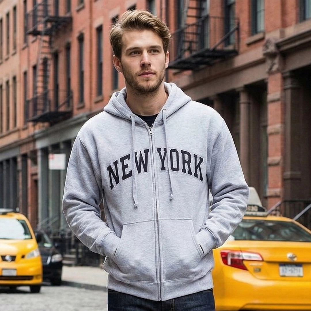 Embroidered Grayscale Zip-up New York Hoodie | NYC Hoodie (8 Colors)