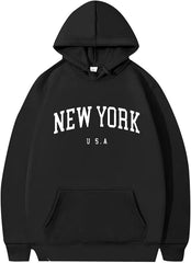 Men’s Fall Winter Hoodies Simple Text Printing Sports Hoodie Warm Long Sleeve Hooded Sweater with Pockets