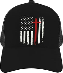 American Flag Cross Baseball Cap for Men Women Trucker Hats Mesh Back Cap Adjustable Breathable Hat Baseball Cap Dad Hats