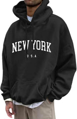 Men’s Fall Winter Hoodies Simple Text Printing Sports Hoodie Warm Long Sleeve Hooded Sweater with Pockets