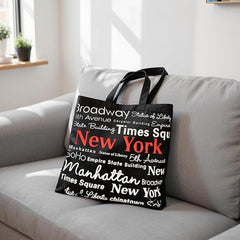 New York City Tote Bag Black Canvas 100% Cotton Red NYC Fashion Tote 14 inches