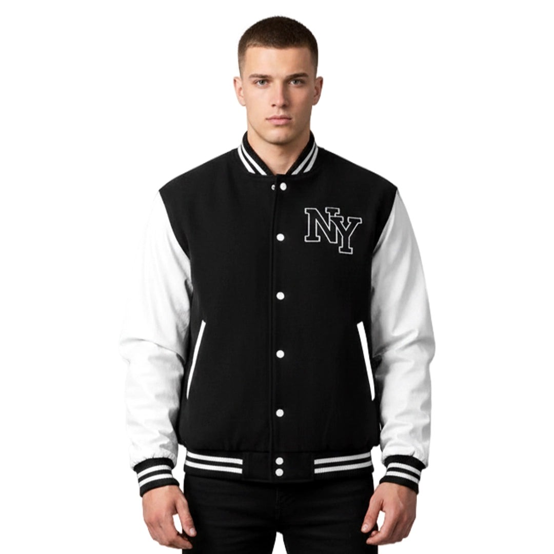 Classic Black Vintage NY Baseball Jacket with Iconic American Letterman Jersey Style
