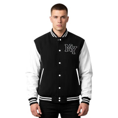 Classic Black Vintage NY Baseball Jacket with Iconic American Letterman Jersey Style