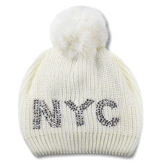 Ladies Stone Studded Pom Pom New York Beanie | NYC Beanie (5 Colors)