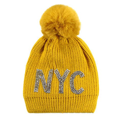 Ladies Stone Studded Pom Pom New York Beanie | NYC Beanie (5 Colors)