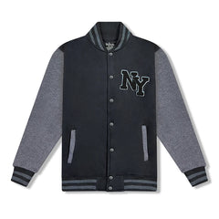 NY Chenille Appliqué Bomber Jacket – Black & Charcoal