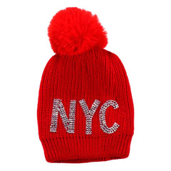 Ladies Stone Studded Pom Pom New York Beanie | NYC Beanie (5 Colors)