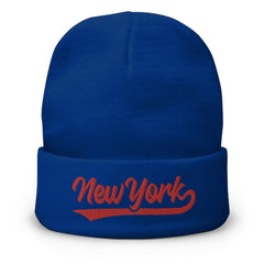Retro New York Sports Script Classic NY Winter Beanie Hat Cap