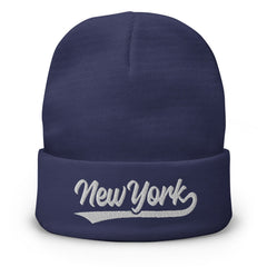 Retro New York Sports Script Classic NY Winter Beanie Hat Cap