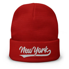 Retro New York Sports Script Classic NY Winter Beanie Hat Cap