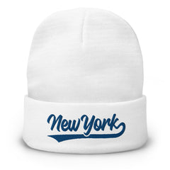 Retro New York Sports Script Classic NY Winter Beanie Hat Cap