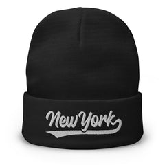 Retro New York Sports Script Classic NY Winter Beanie Hat Cap