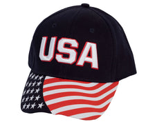 Men's Cotton Twill USA American Flag Cap Patriotic Hat, Navy