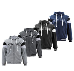 Men's New York Sporty Sherpa Fleece Lined Athletic NYC Zip Up Hoodie Jacket