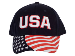 Men's Cotton Twill USA American Flag Cap Patriotic Hat, Navy