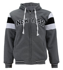 Men's New York Sporty Sherpa Fleece Lined Athletic NYC Zip Up Hoodie Jacket
