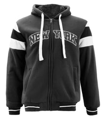 Men's New York Sporty Sherpa Fleece Lined Athletic NYC Zip Up Hoodie Jacket