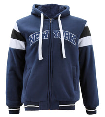 Men's New York Sporty Sherpa Fleece Lined Athletic NYC Zip Up Hoodie Jacket